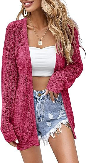 Women's Crochet Lightweight Cardigan Blouse Front Front Long Sleeve Summer Cardigan